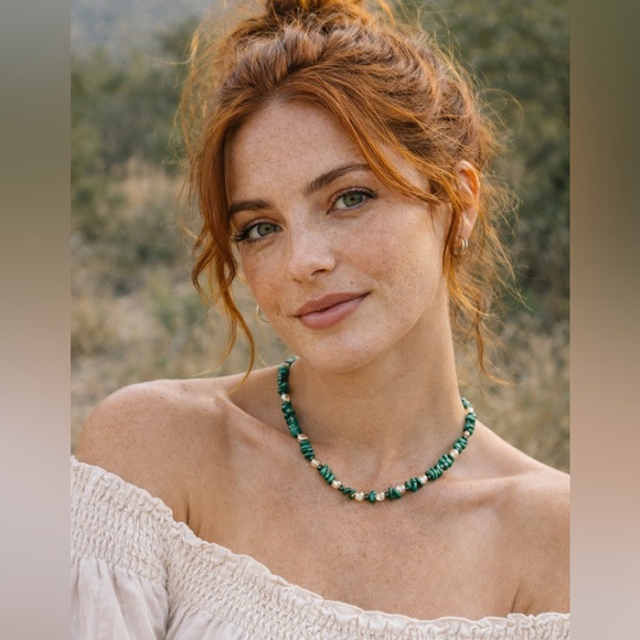 Jewelry - Green Malachite Gemstone Beaded Necklace | 925 Sterling Silver | 18 IN